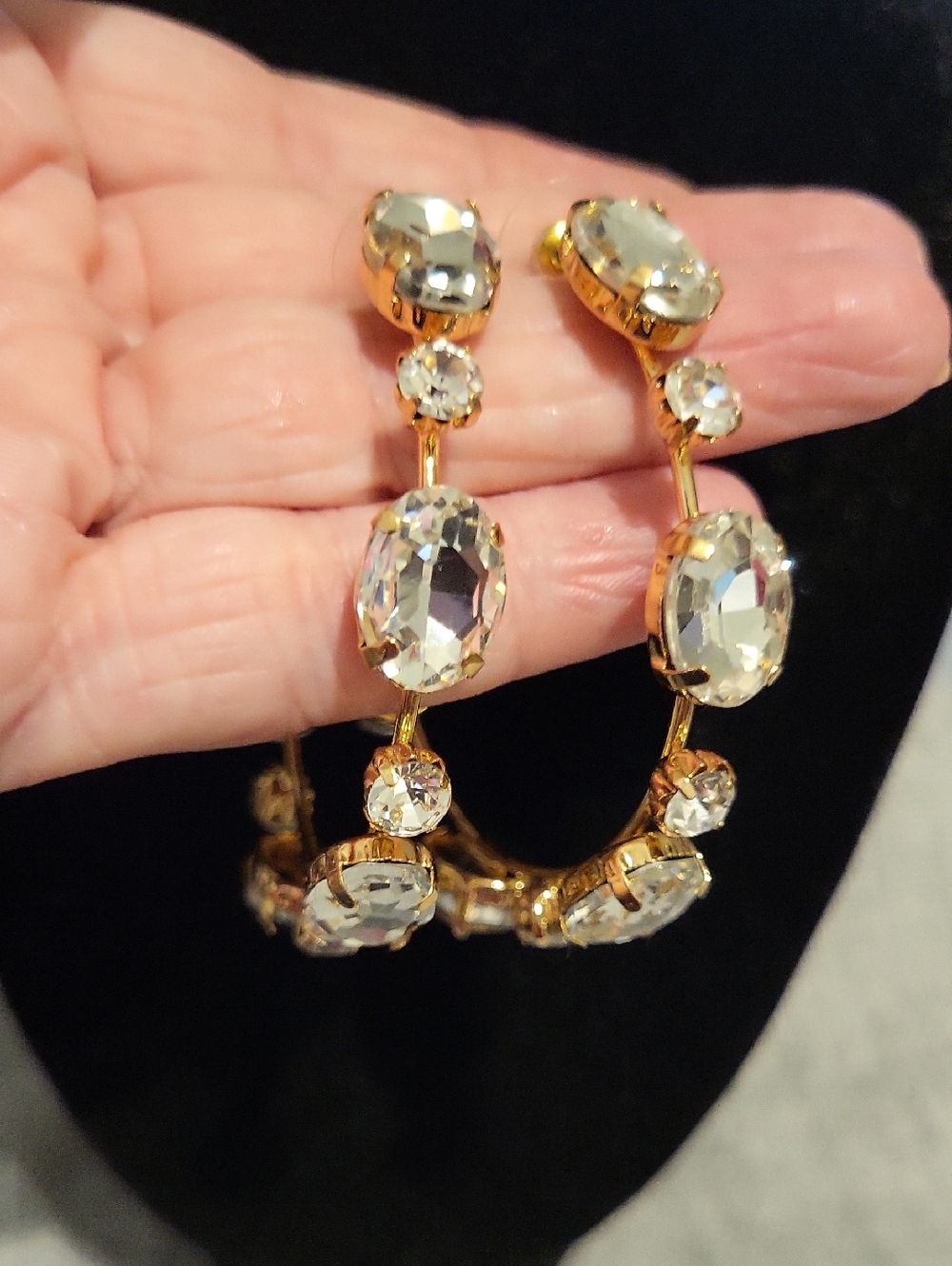 International Concepts Large Goldtone Jeweled Hoop Earrings - Picture 2 of 4